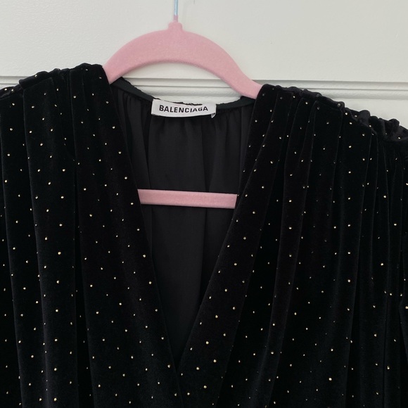 Balenciaga Black Velvet Gold Studded V-neck Relaxed Fit Mini Romper Size Medium - Picture 9 of 12